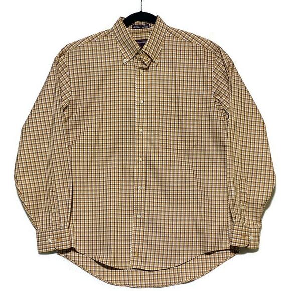 Nordstrom Button Up Shirt Men's Medium Orange Brown Plaid Long Sleeve - Picture 1 of 7